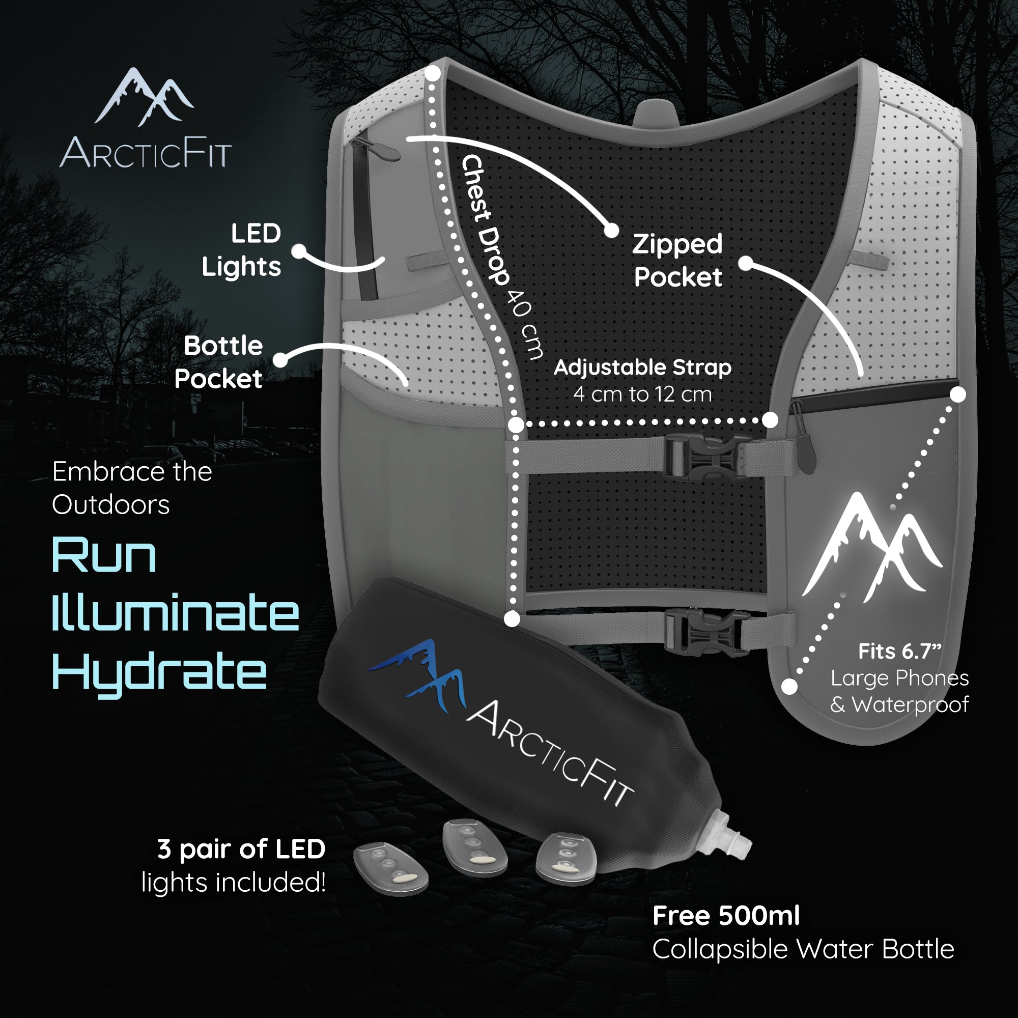 Grey ArcticFit LED Running Vest