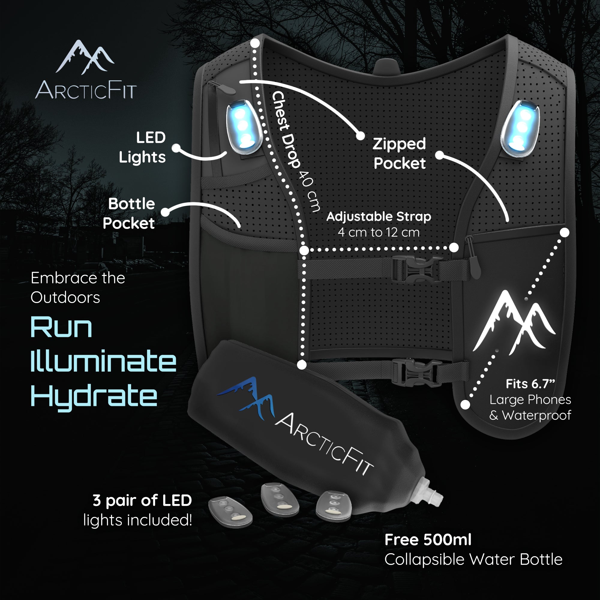 Black ArcticFit LED Running Vest